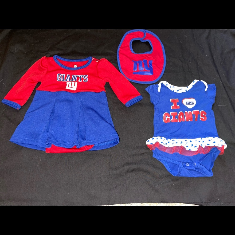 NY Giants Dress, Onesie, and Bib Set